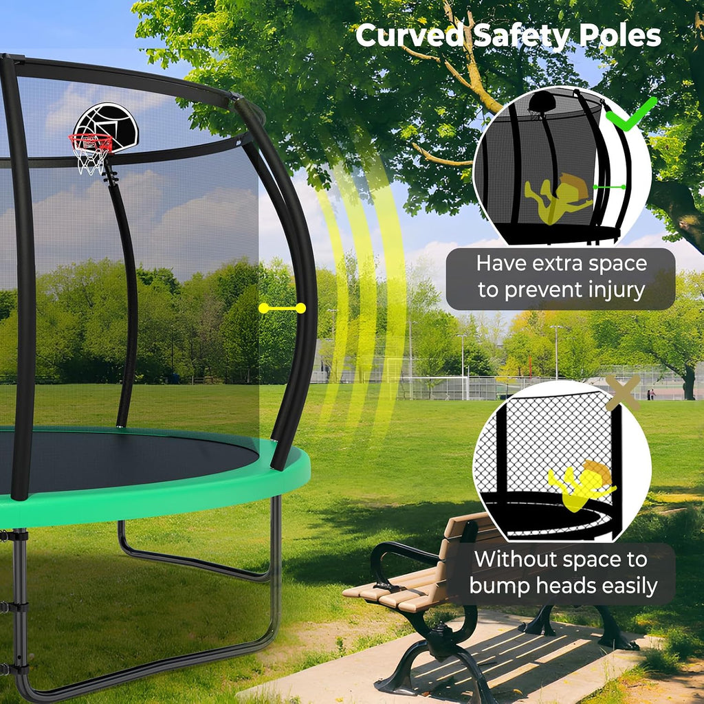 Lyromix 12 14 15 16FT Outdoor Trampolines for Kids and Adults, Pumpkin Trampolin with Curved Poles, Recreational Trampolin with Basketball Hoop and Safety Enclosure Net for Kids and Adults