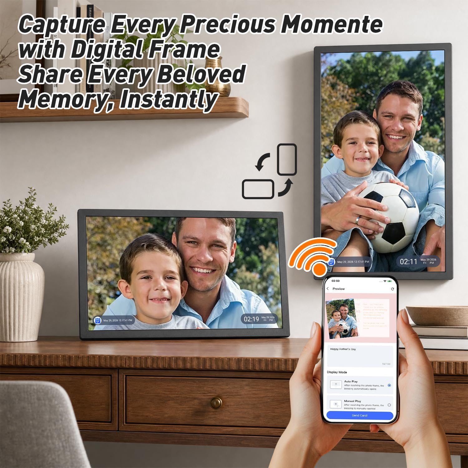 24' Digital Calendar Picture-Frame for-Wall-Planner - Interactive Display Electronic Calendar Picture Frame, Star Reward, Chore Chart, Sync Online iCloud Outlook Calendar, Wall Mount, Gift for Mom Dad