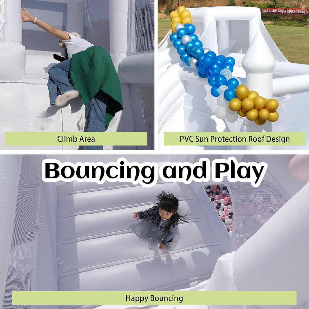 16FT Commercial White Bounce House for Kids & Adults - 16x14x10.5 FT Heavy Duty 100% PVC Wedding Inflatable Bouncer with Slide & Ball Pit, Large Jumping Castle with Blower for Party Photo Booth(16FT)