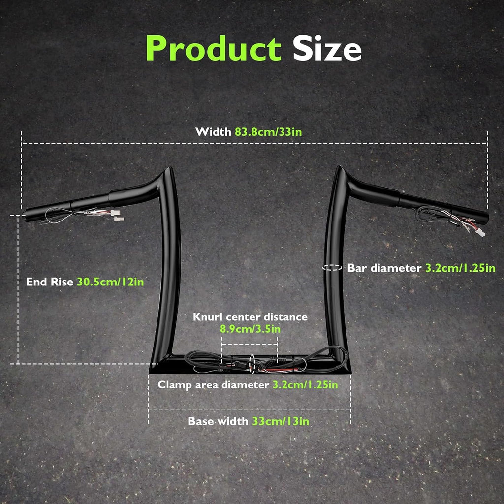 Mofun 12' Rise Pre-wired Ape Hangers Sharp Handlebars 1-1/4 inch Fat 1.25' Clamp Compatible with Harley Road Glide FLTR/I FLTR FLTRXST FLTRU 2015-2023, Gloss Black