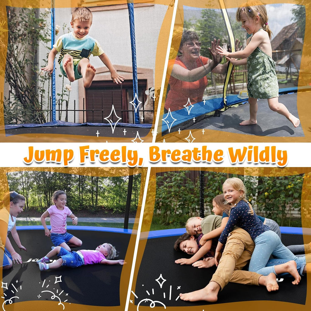 jumpfly Tranpoline 8/10/12/14/15/16FT Tranpoline Outdoor for Kids and Adults Recreational Tranpolines with Basketball Hoop, Anti-Rust Ladder, ASTM Approved
