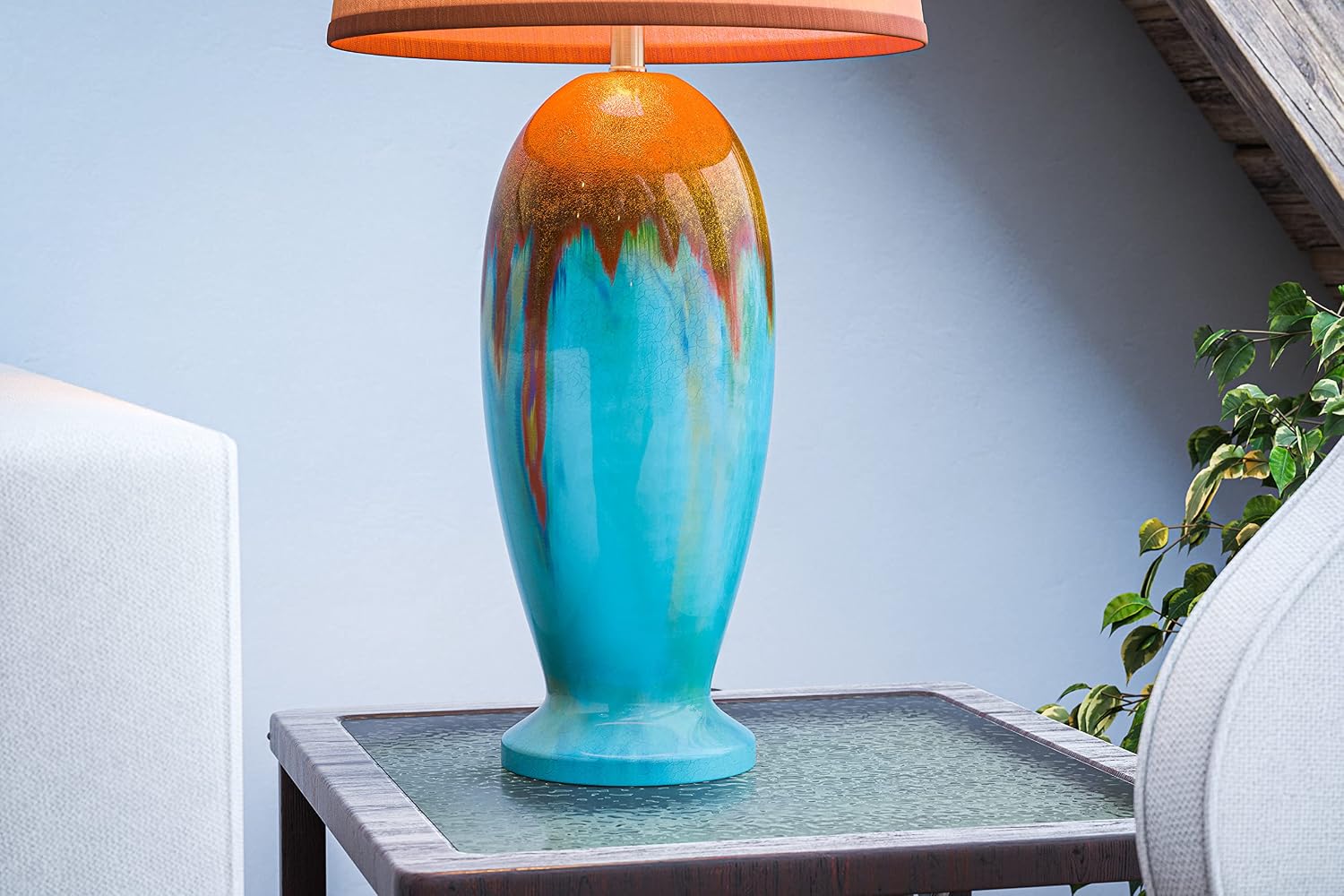 Kenroy Home 32366TEAL Tucson End Table Lamp, Teal Ceramic Glaze Large