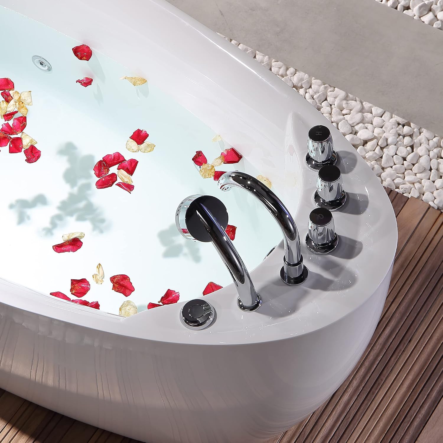 Empava 67 in. Acrylic Freestanding Tub Hydromassage Gracefully Oval Shaped Whirlpool 7 Water Jets Soaking SPA, Single-Ended Massage Bathtub with Pillow , White