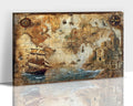 Vintage World Map Wall Art, Nautical World Map Backdrop Canvas Print, Travel Map Art Framed Artwork for Office Decor, Old Treasure Map Poster Painting Picture for Living Room Wall Decor 32x48 Inches