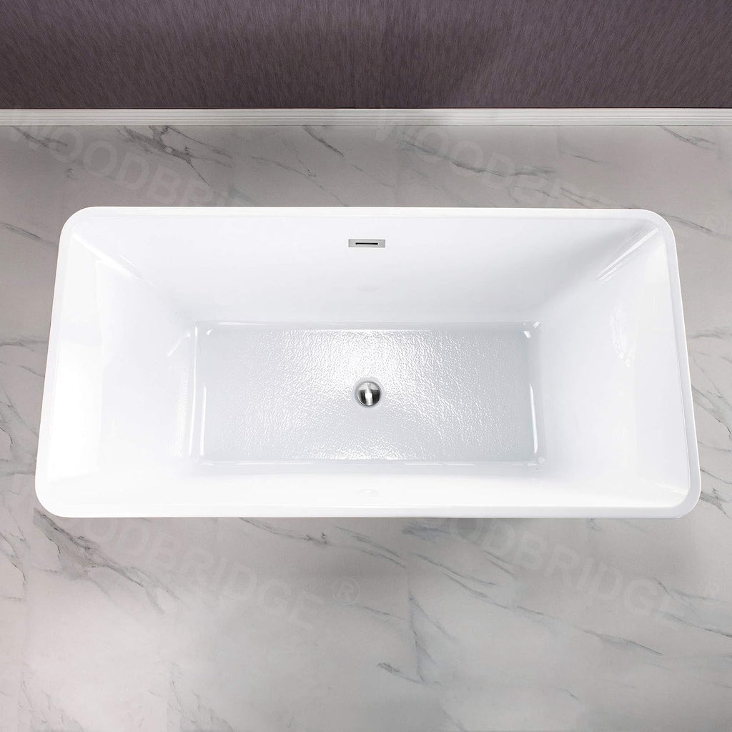 WOODBRIDGE 59'Freestanding White Acylic Soaking Bathtub with White Pillow,Drain and Overflow inChrome,BTA1509 -C-Drain &O+ Pillow