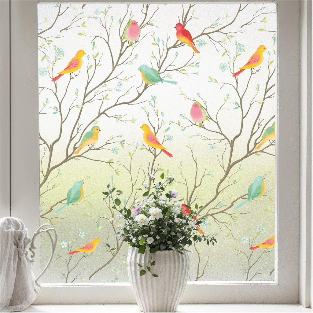 Coavas Stained Glass Window Film, Decorative Frosted Glass Window Privacy Film, Static Cling Non-Adhesive Windows Sticker for Front Door Bathroom Heat Control Anti UV, 45.2 x 157 Inches