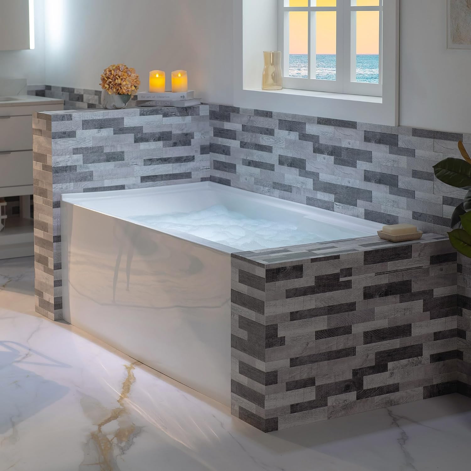 WOODBRIDGE 54' Acrylic Rectangular Alcove Soaking Bathtub in White with Right Drain, Chrome Pop-Up Drain Included BA5430R