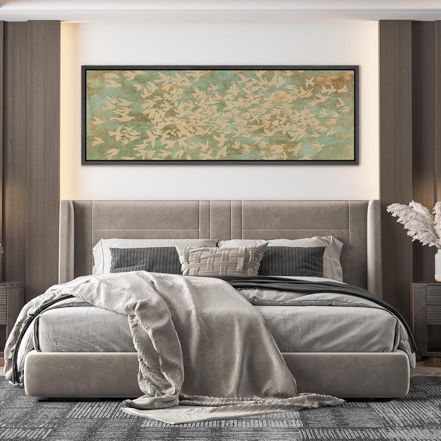 MUDECOR Large Framed Canvas Print Wall Art Vintage Botanical Floral Tapestry Ornamental Garden Antique Retro Ready to Hang Painting for Living Room Bedroom Multi-Sizes - 60'x20'