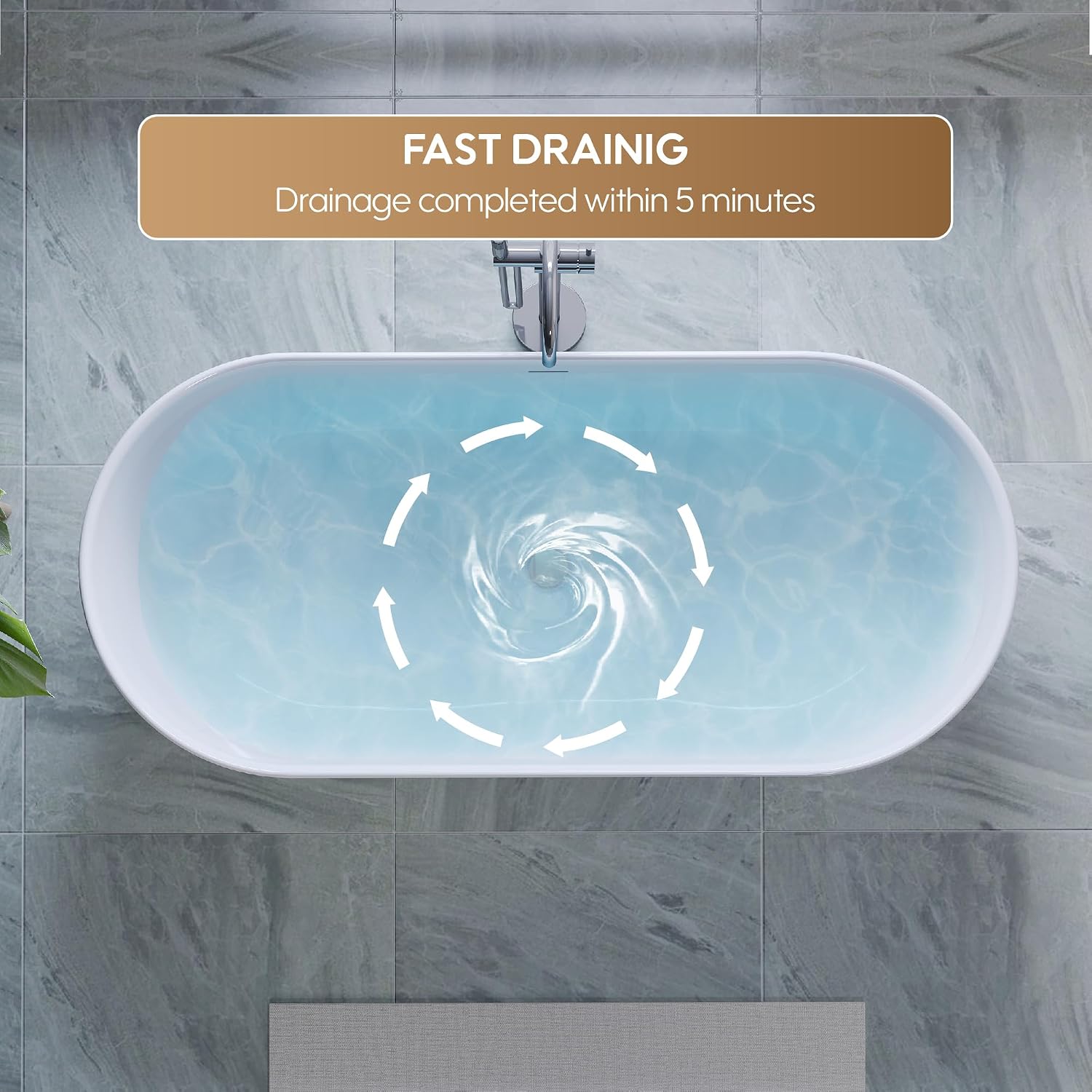 WELLFOR 60-Inch Freestanding Acrylic Bathtub with Chrome Bathtub Drain and Integrated Slotted Overflow, Freestanding Glossy White Soaking Bathtub, Acrylic Soaking Tub (Glossy White)
