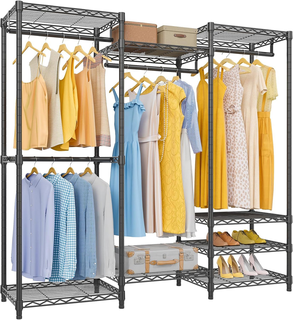 VIPEK V5 Medium Portable Closet Wardrobe Heavy Duty Clothes Rack, Freestanding Closet Metal Clothing Rack with 4 Hang Rods & 8 Shelves, Adjustable Custom Closet Rack, 56.7' Lx15.7 Wx76.4 H, Black