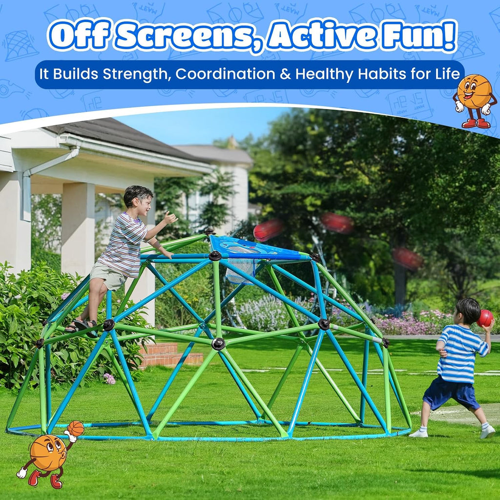 Zupapa 10FT Climbing Dome, Outdoor Jungle Gym for Kids with Climbing Grip - Geometric Dome Climber Supports 1000LBS Outdoor Playset and Easy Assembly Outdoor Play Equipment for Kids (Turquoise, 10FT)