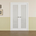Prehung French Door 52' x 80' (2x26 in), Tempered Frosted Glass Door Slabs with Jamb, Black Hinges, 4 Levers & Latch, Solid Core Interior Door, Pre-Finished & Paintable, MDF Double Doors Interior