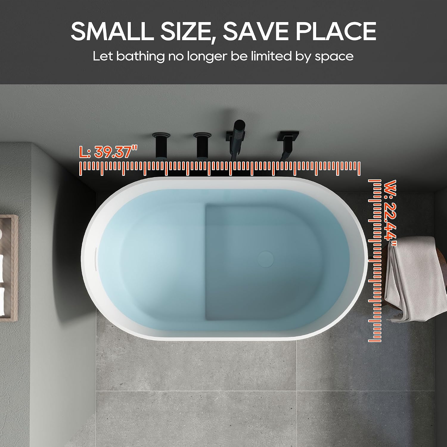 SJ Star&Jane 39' Solid Surface Japanese Soaking Bathtub Stone Resin Freestanding Tub Deep Soaking Bathtub Sit-In Design with Drain and Overflow