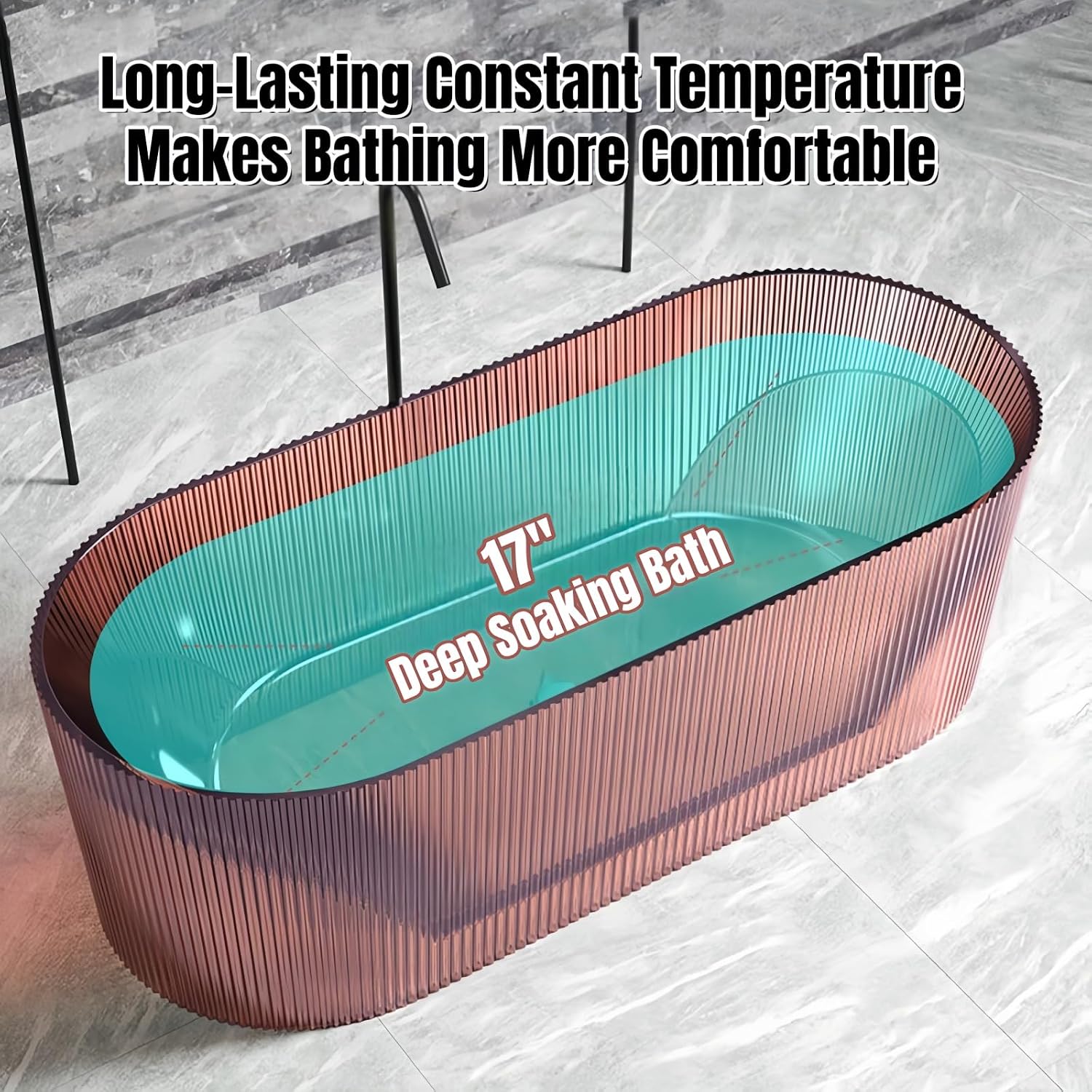 67' Edeyeu Freestanding Bathtub – Luxury Soaking Tub with Air-Bubble Massage, Transparent Resin Design, Extra-Deep Comfort, and Durable One-Piece Solid Surface Bathtub Construction Regular Version