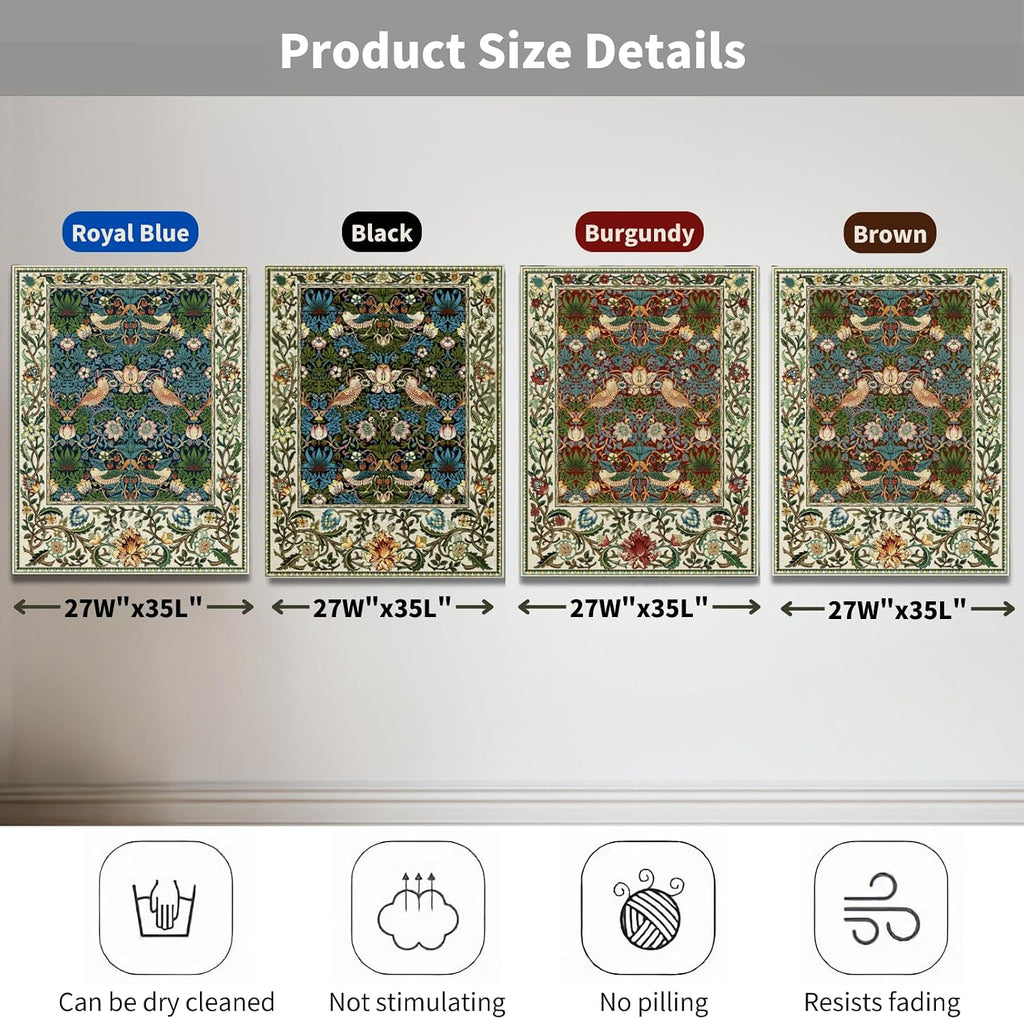 ORIMONY William Morris Strawberry Thief Tapestry - Vintage Floral Bird Art, Medieval Jacquard Woven Tapestry Wall Hanging for Living Room & Bedroom Size 27'x35' (Royal Blue)