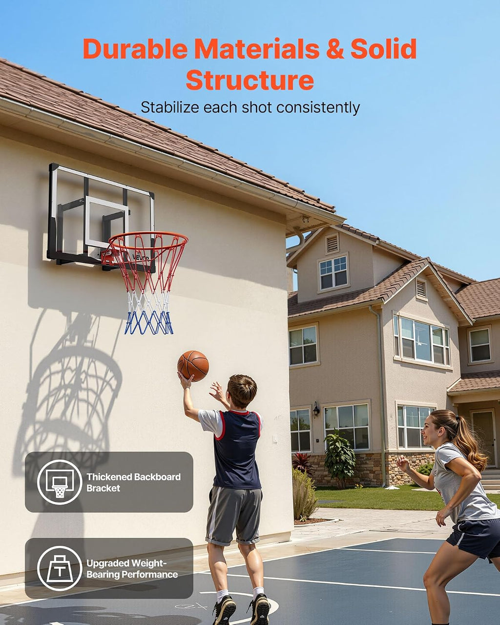 VEVOR Basketball Hoop, 44 54 Inchs PC Backboard Wall Mounted, Basketball Portable Hoop & Goal, Indoor & Outdoor with Hand-Crank Adjustment, Classic Basketball Court, Teens, Adults, Schools, Parks