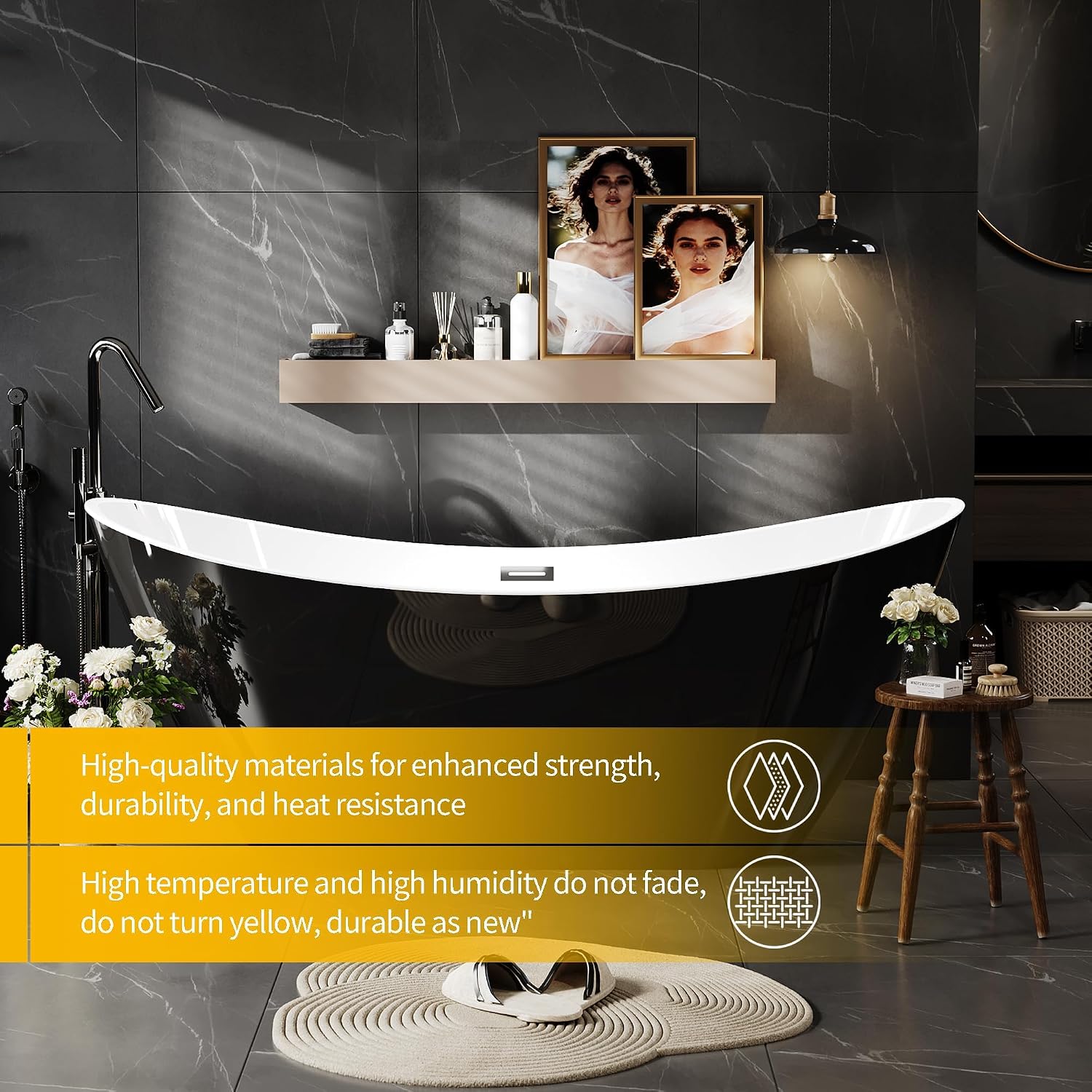 67 Inch Acrylic Freestanding Bathtub, Acrylic Soaking Bathtub with Matte Drain and Overflow, Modern Square Tub, cUPC Certified, Deep Ergonomic Design, Double-Walled Insulation, Easy Installation