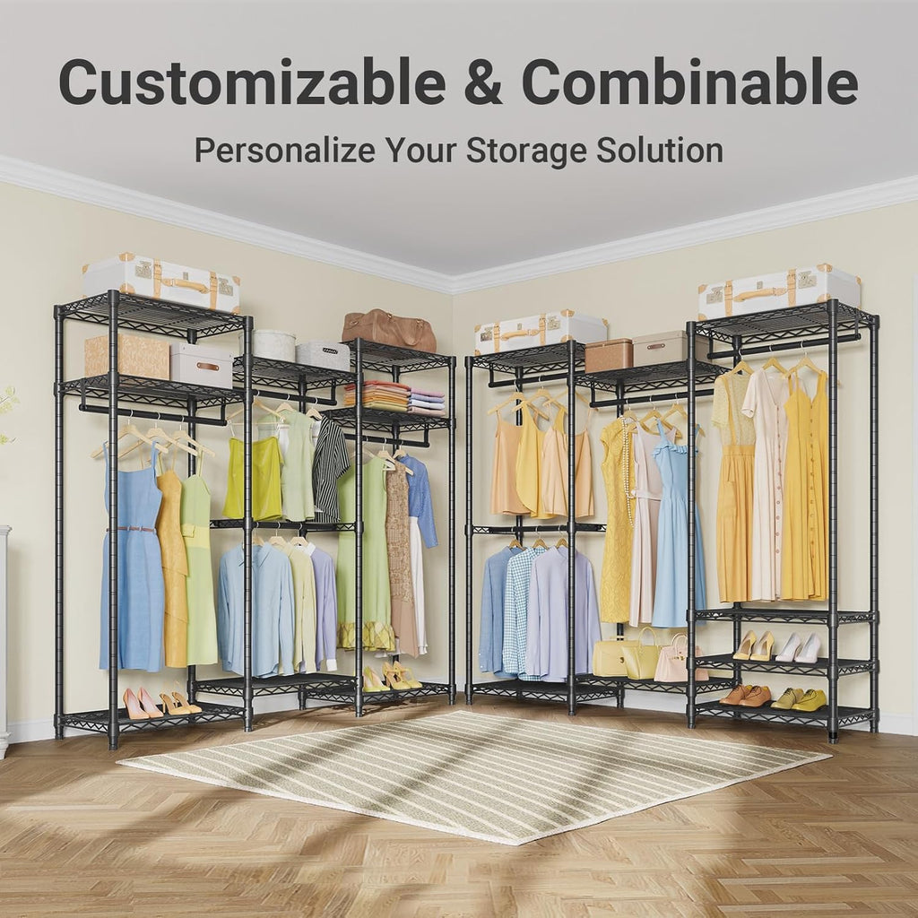 VIPEK V5 Medium Portable Closet Wardrobe Heavy Duty Clothes Rack, Freestanding Closet Metal Clothing Rack with 4 Hang Rods & 8 Shelves, Adjustable Custom Closet Rack, 56.7' Lx15.7 Wx76.4 H, Black