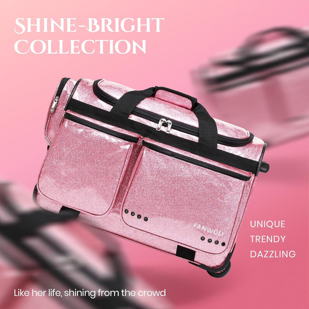 Fanwoli 23' Dance Bag with Garment Rack | Glittering Waterproof Fabric & Upgraded Stable System | Shine-Bright Collection | Ideal Competition Duffle Bag for Dancer Athlete Cheerleader Little Princess