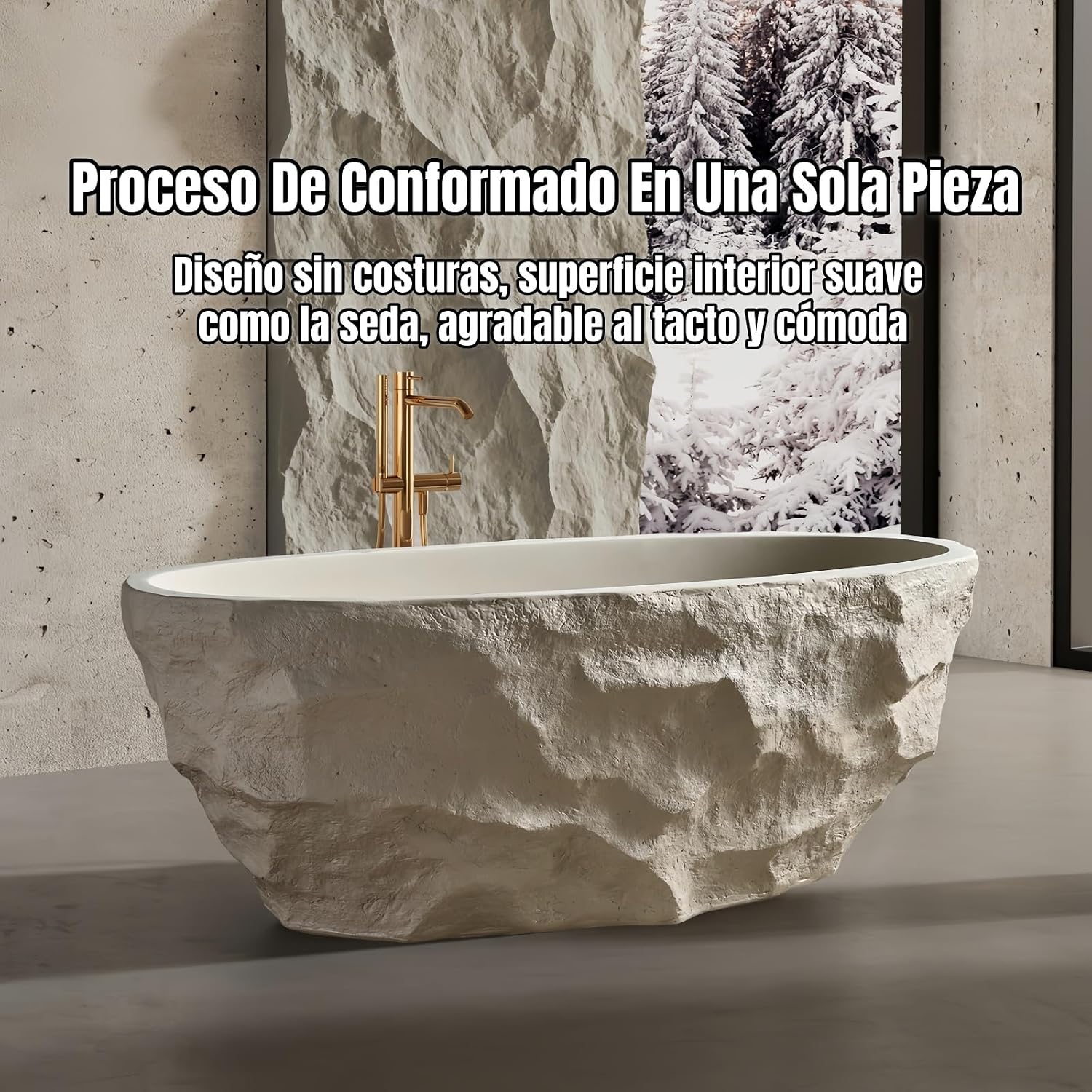 67' Edeyeu Freestanding Bathtub – Luxury Soaking Tub de Piedra Natural con Diseño Profundo y Artesanal, Solid Surface Bathtub Esculpida para Confort Premium y Baños de Estilo Moderno Color de la roca