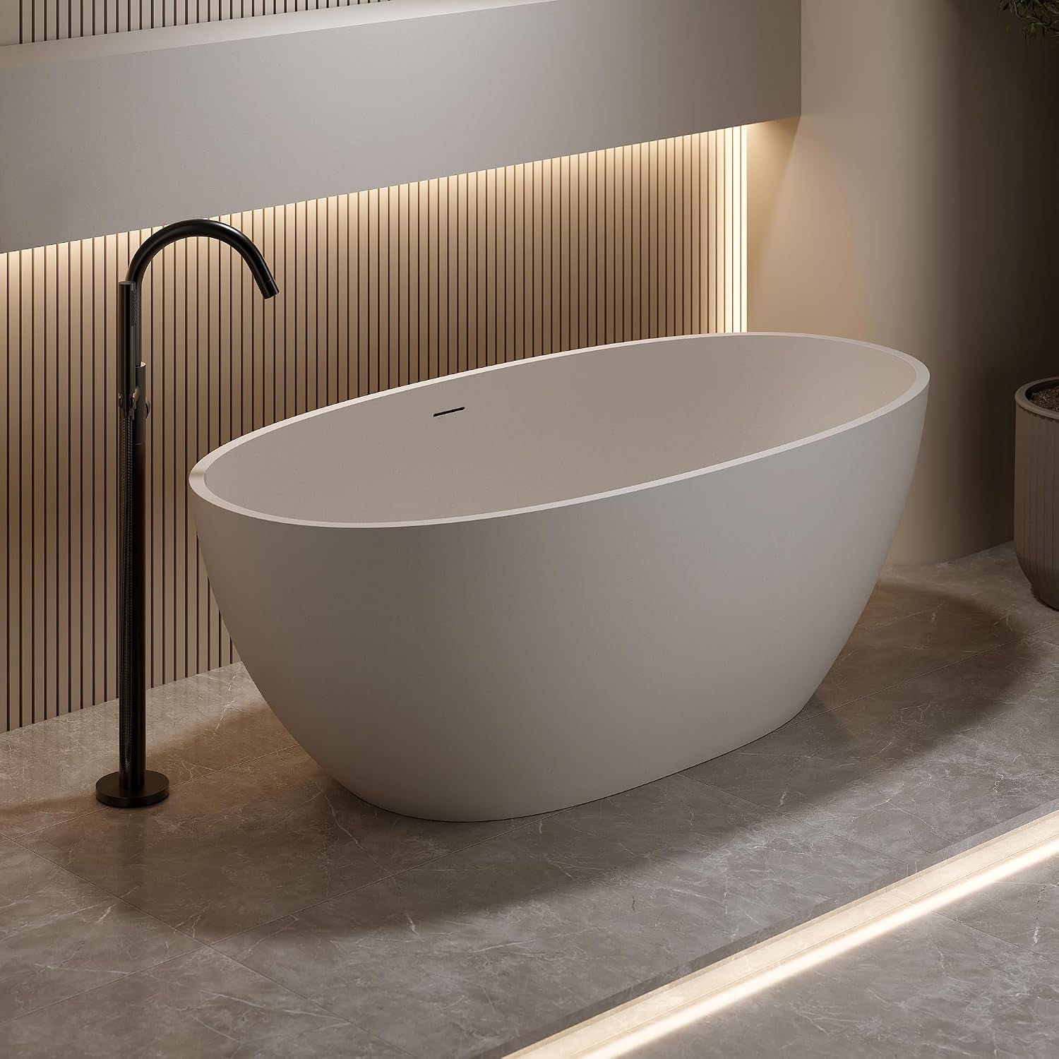 59'' Freestanding Bathtub Resin Stone Soaking Bathtub Solid Tubs with Overflow and Pop up Drain
