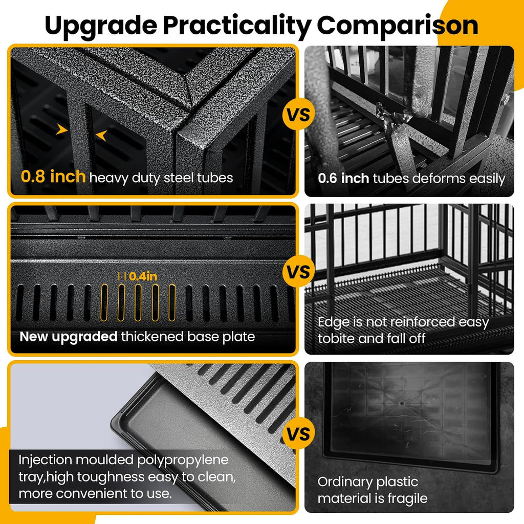 Oranland 48 inch Heavy Duty Indestructible Dog Crate,2025 New Upgraded Reinforced Baseplate for Large Dogs,XL Dog Crate for High Anxiety Dogs/Max Load Capacity 250lbs/Double Door with Wheels