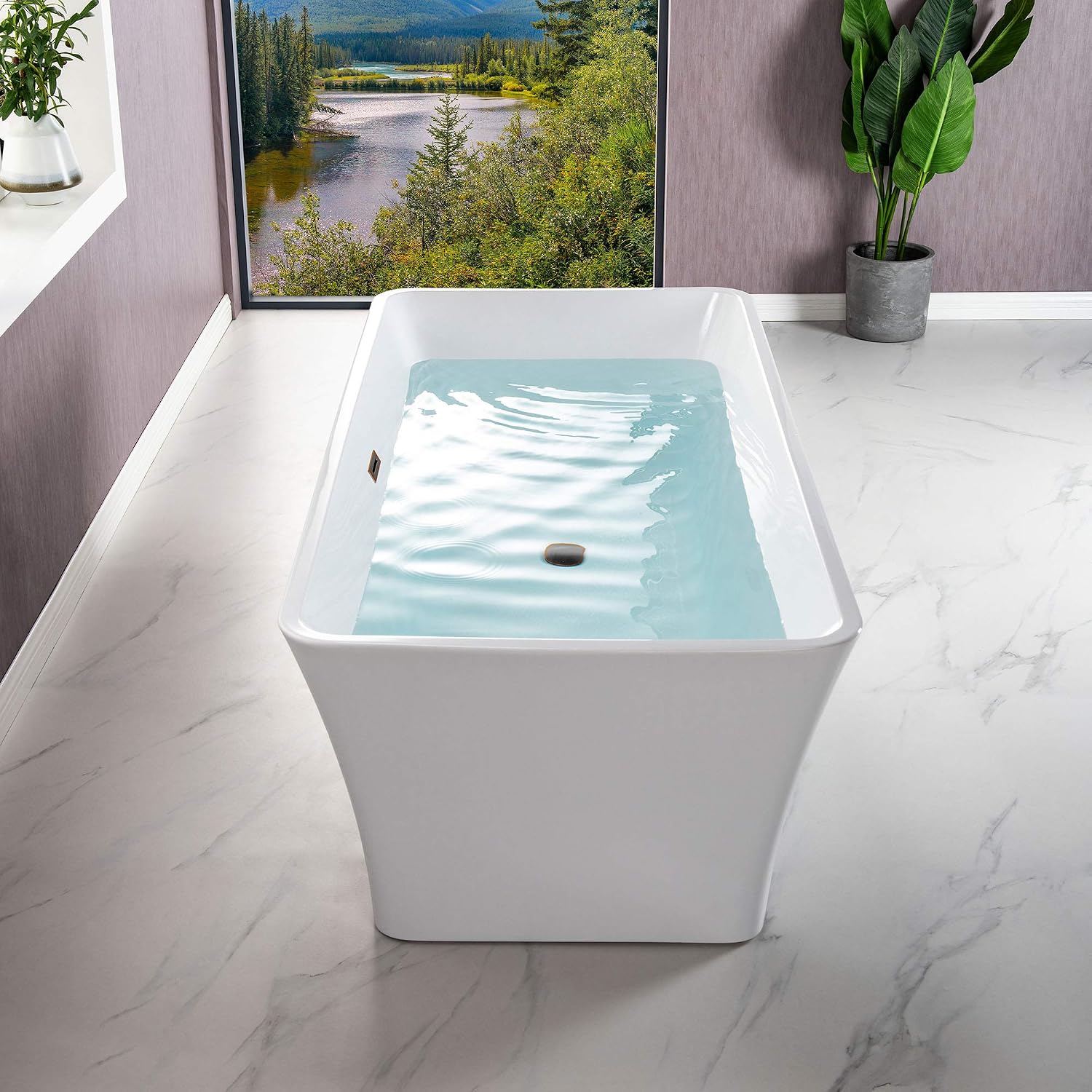 WOODBRIDGE 59'Freestanding White Acylic Soaking Bathtub with White Pillow,Drain and Overflow inORB,BTA1509 -ORB-Drain &O+ Pillow