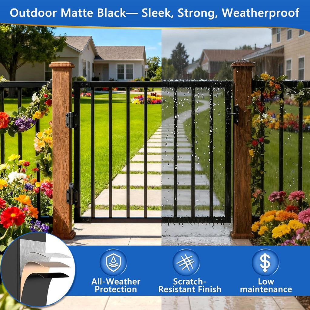 W.3ft x H.36in Outdoor Aluminum Deck Gate Kit, Cuttable Porch Gate with Latch and Auto-Close Hinge, AAMA 2604–Grade Texture Black Finish for Deck Railing, Patio, Porch, Garden & Yard