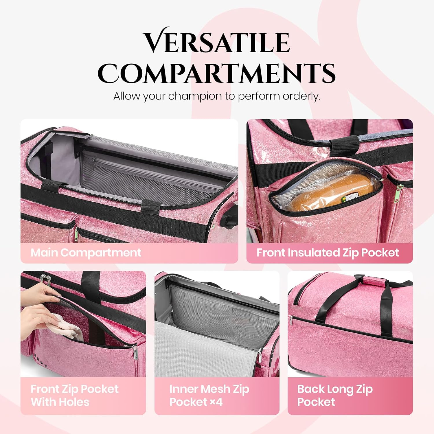 Fanwoli 23' Dance Bag with Garment Rack | Glittering Waterproof Fabric & Upgraded Stable System | Shine-Bright Collection | Ideal Competition Duffle Bag for Dancer Athlete Cheerleader Little Princess