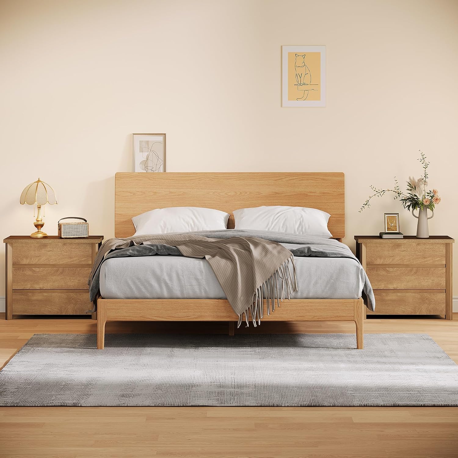 Tribesigns Oversized 3 Drawers Nightstand, Large Rustic Wood Night Stands with Storage for Bedroom and Small Spaces, Easy Assembly, Rustic Brown (1PCS)