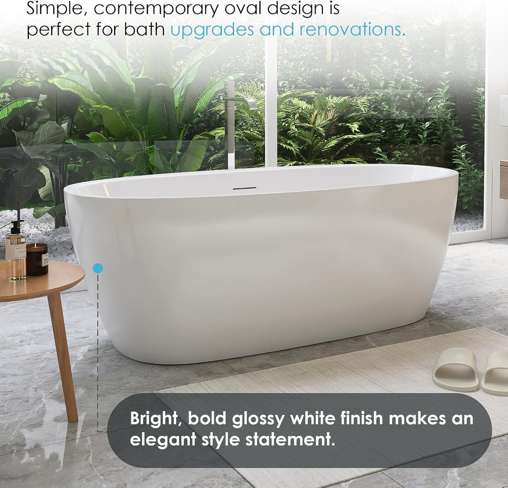 Beyaz 59' x 32' Flatbottom Freestanding Acrylic Soaking Bathtub in Glossy White
