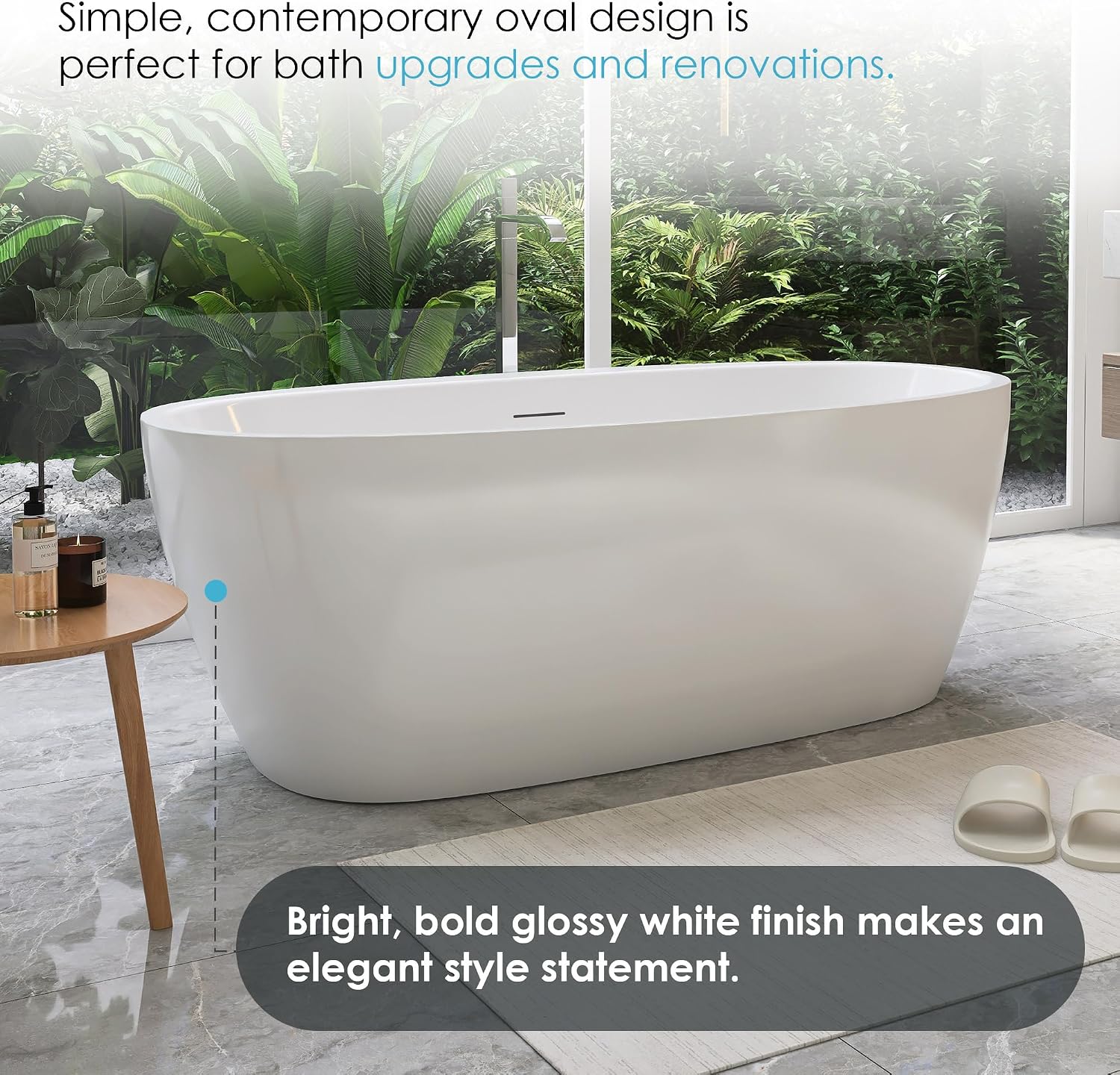 Beyaz 59' x 32' Flatbottom Freestanding Acrylic Soaking Bathtub in Glossy White