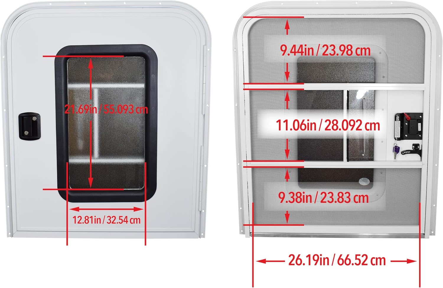 Teardrop 30' X 36' Face Mount Foam Core Passenger Side Door with Radius Corners on Top and Square Bottom with Screen Door (30'(W) X 36'(H) Pass Side, White)