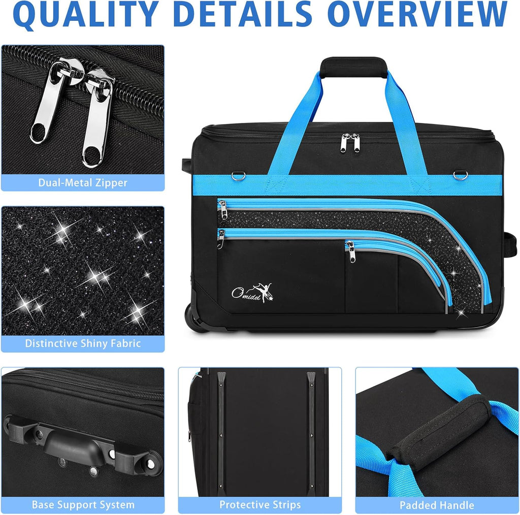 Dance Bag with Garment Rack, 23' Rolling Dance Suitcase Competition Duffle Bag with Garment Rack & Wheels | Versatile Compartments, Upgraded Stable System for Dance Shows, Travel, Cheer, Recital