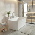 GarveeLife 55 InchFreestanding Acrylic Bathtub, Deep Soaking Tub with Non-Slip Base & Chrome Drain, Space-Saving Bathtub, Easy Install, CUPC CertifiedModern Tub for Bathrooms