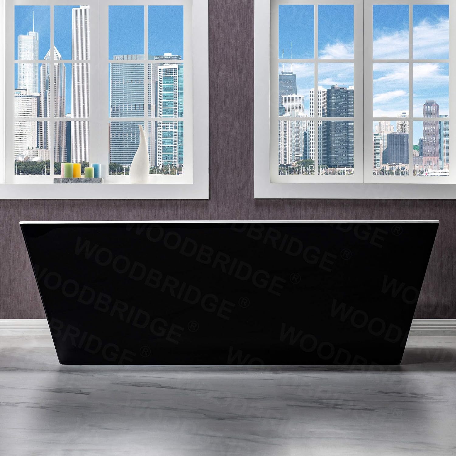 WOODBRIDGE 67' Acrylic Freestanding Bathtub Contemporary Soaking Black Tub with Matte Black Overflow and Drain，BTA1812-MB
