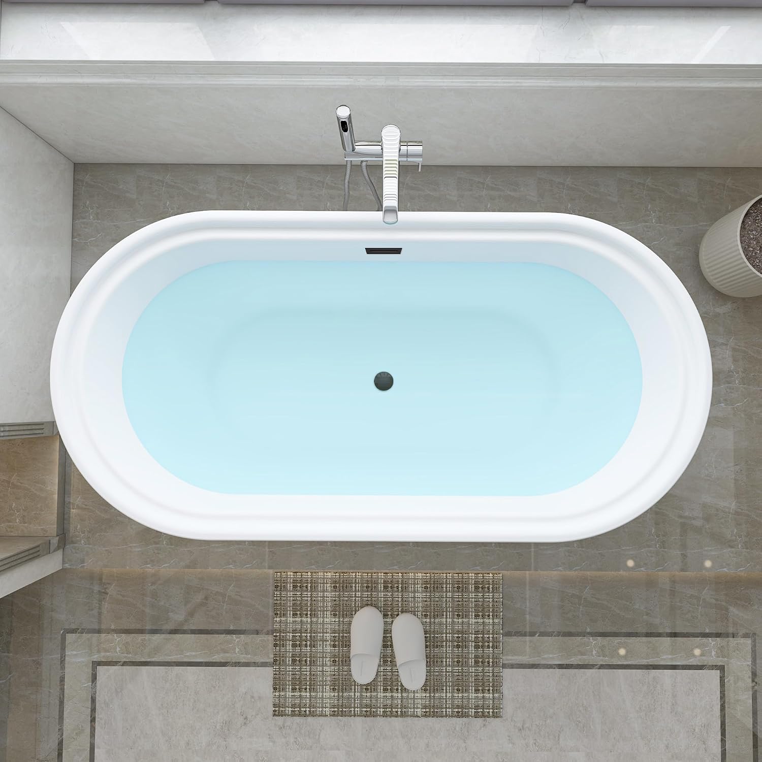 HomeBeyond 59 Inch Free Standing Bathtub | Acrylic Freestanding Soaking Tub, Classic Bathroom Stand Alone Tub Suitable Single Person Bathing, Matte Black