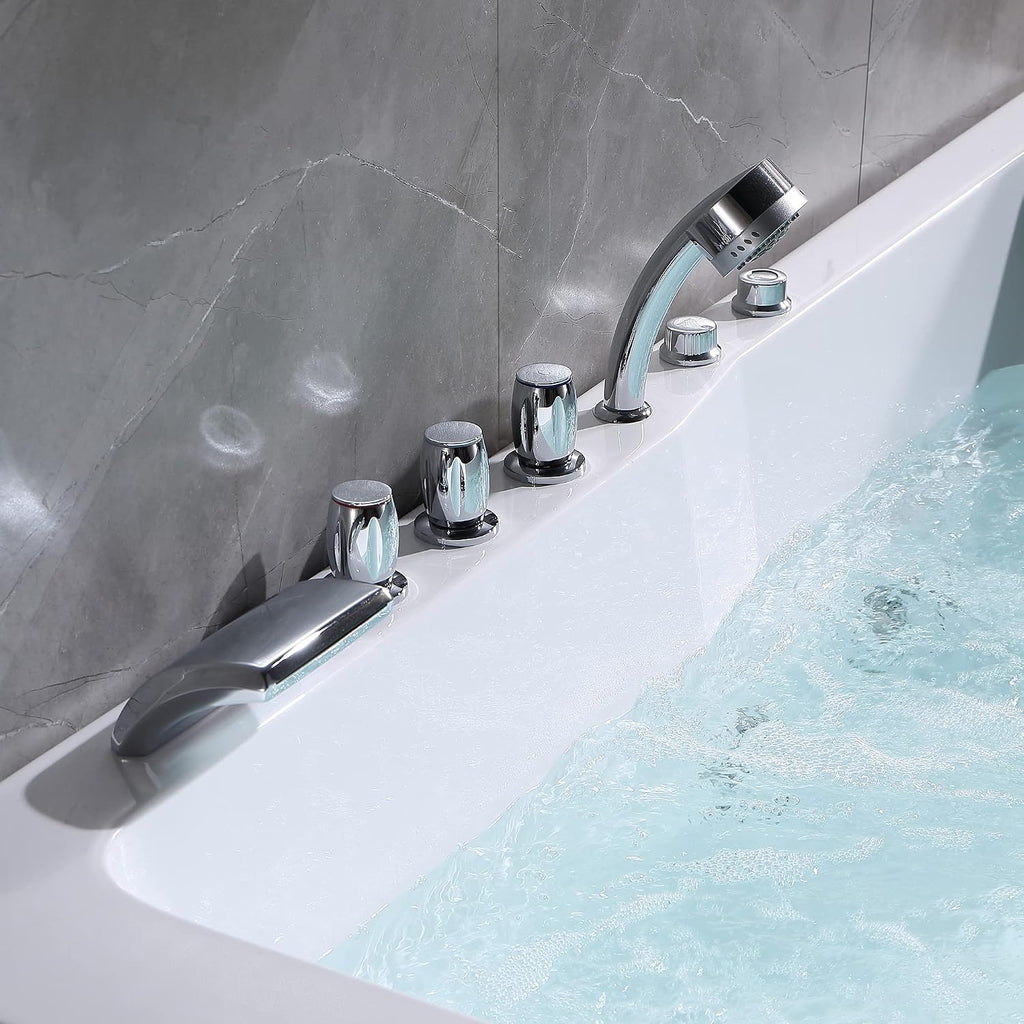 Empava 2 Person Whirlpool Bathtub,71' Whirlpool Tubs with 16 Jets,Jetted bathtub,Acrylic SPA Bath Tub,2 Person Hydro Massage Bathtub with Right Drain,3-Side Apron,White