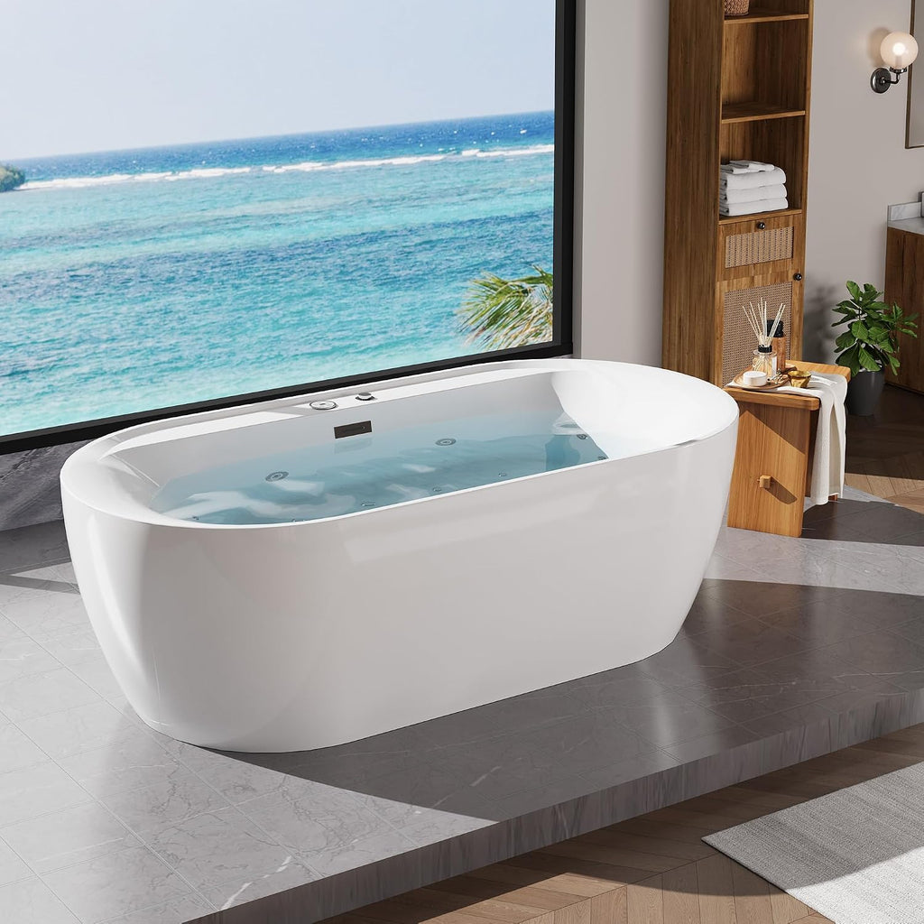 GarveeHome 72 in x 35-3/8 in Air Bath Heated Soaking Combination Tub with Adjustable Speed Air Blower and Display Control Panel, LED Light, White