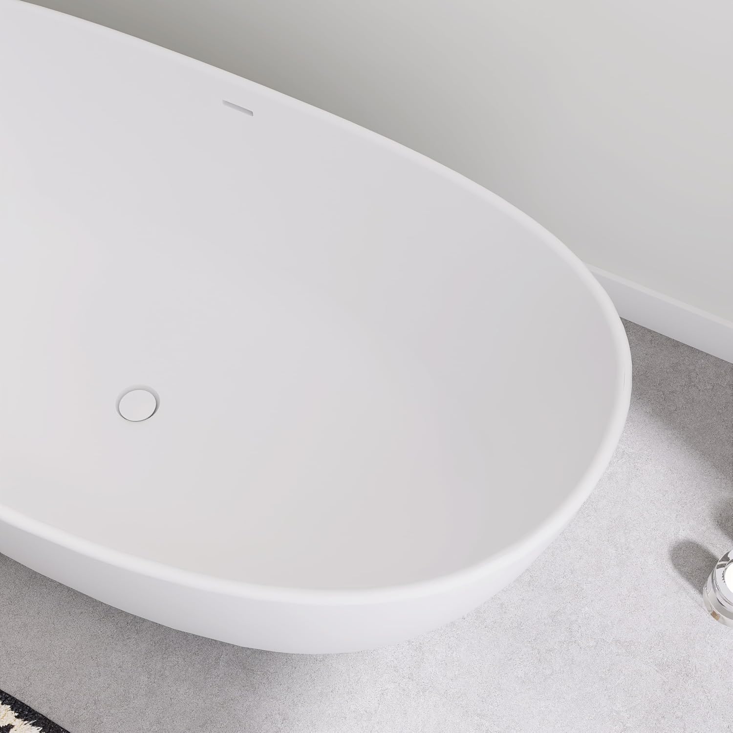 SJ STAR&JANE 65' Solid Surface Freestanding Bathtub Stone Resin Tub Oval Double Slippers Stand Alone Soaking Tub with Pop-up Drain and Overflow, Matte White
