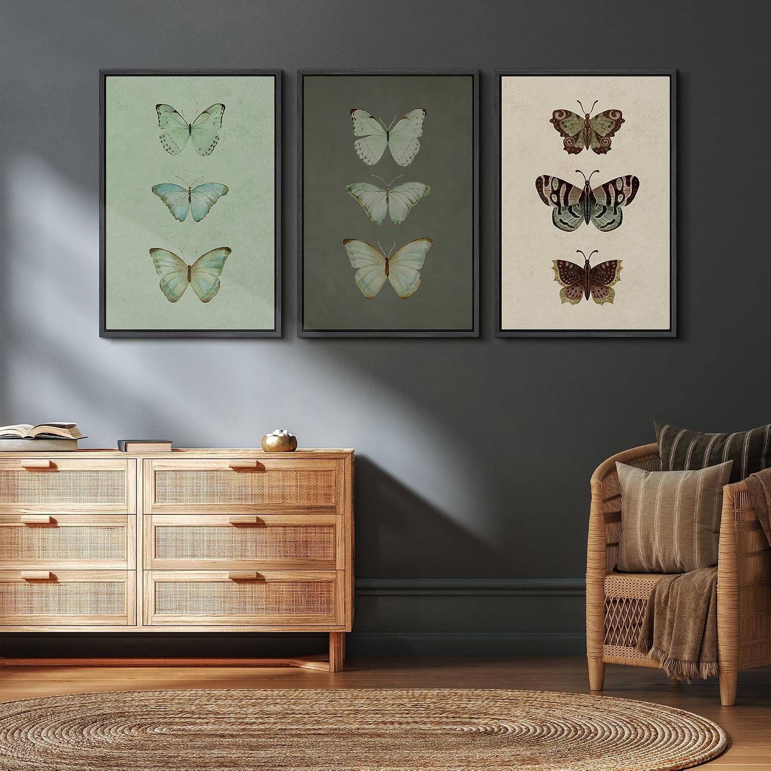 wall26 Framed Canvas Print Wall Art Set Vintage Butterfly Collection Botanical Illustrations Modern Art Decorative Floral Botanical Minimal for Bedroom - 24'x36'x3 Black