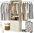 8FT Closet System, 96 Inch Closet Organizer System with 4 Fabric drawers, Heavy Duty Clothing Rack with Hanging Rods, Walk In Mounted Closet System, Built-In Clothes Garment Rack, Oak