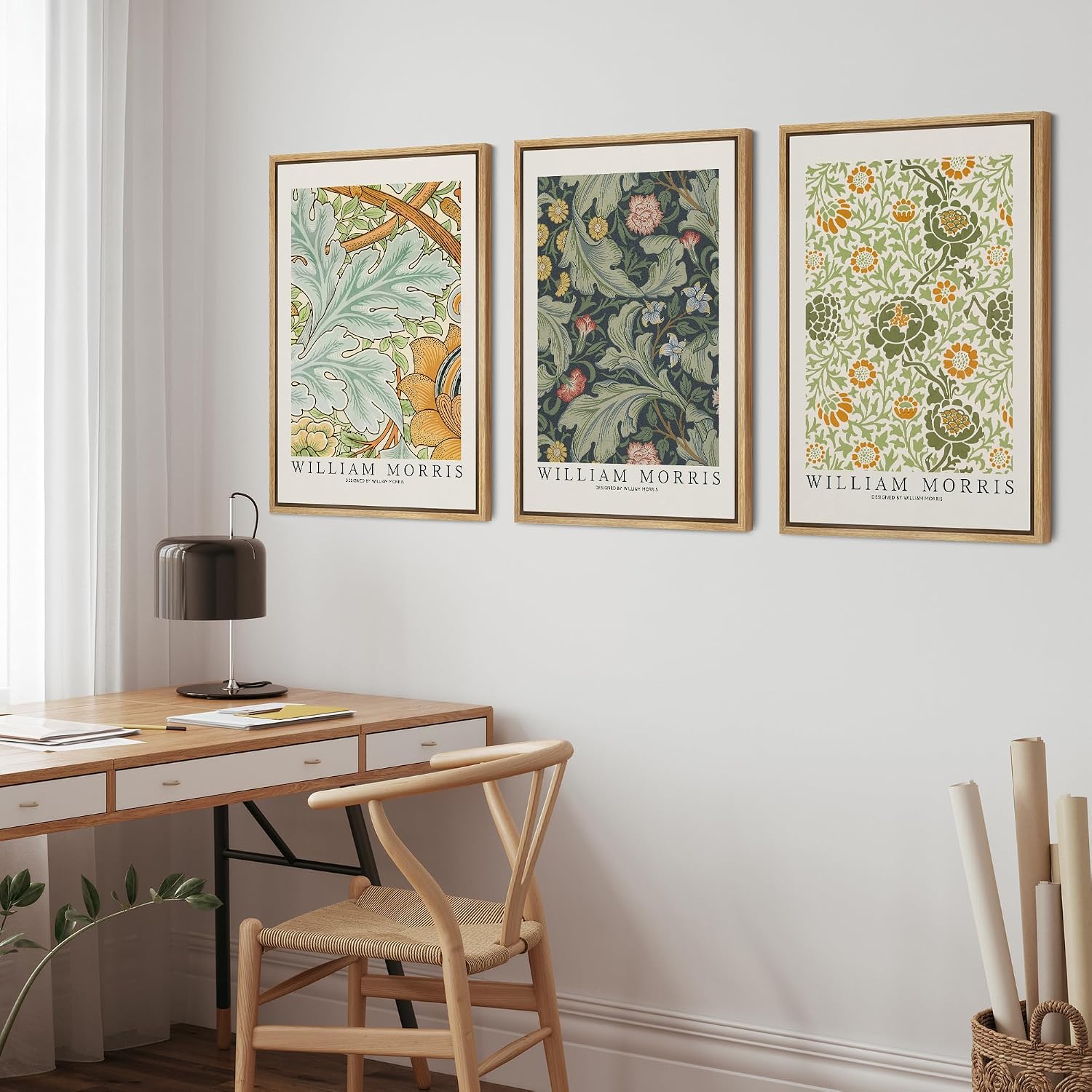 wall26 Framed Canvas Print Wall Art Set William Morris Flower Tapestry Posters Nature Wilderness Illustrations Modern Art Decorative Floral Botanical Minimal Calm for Bedroom - 16'x24'x3 Natural