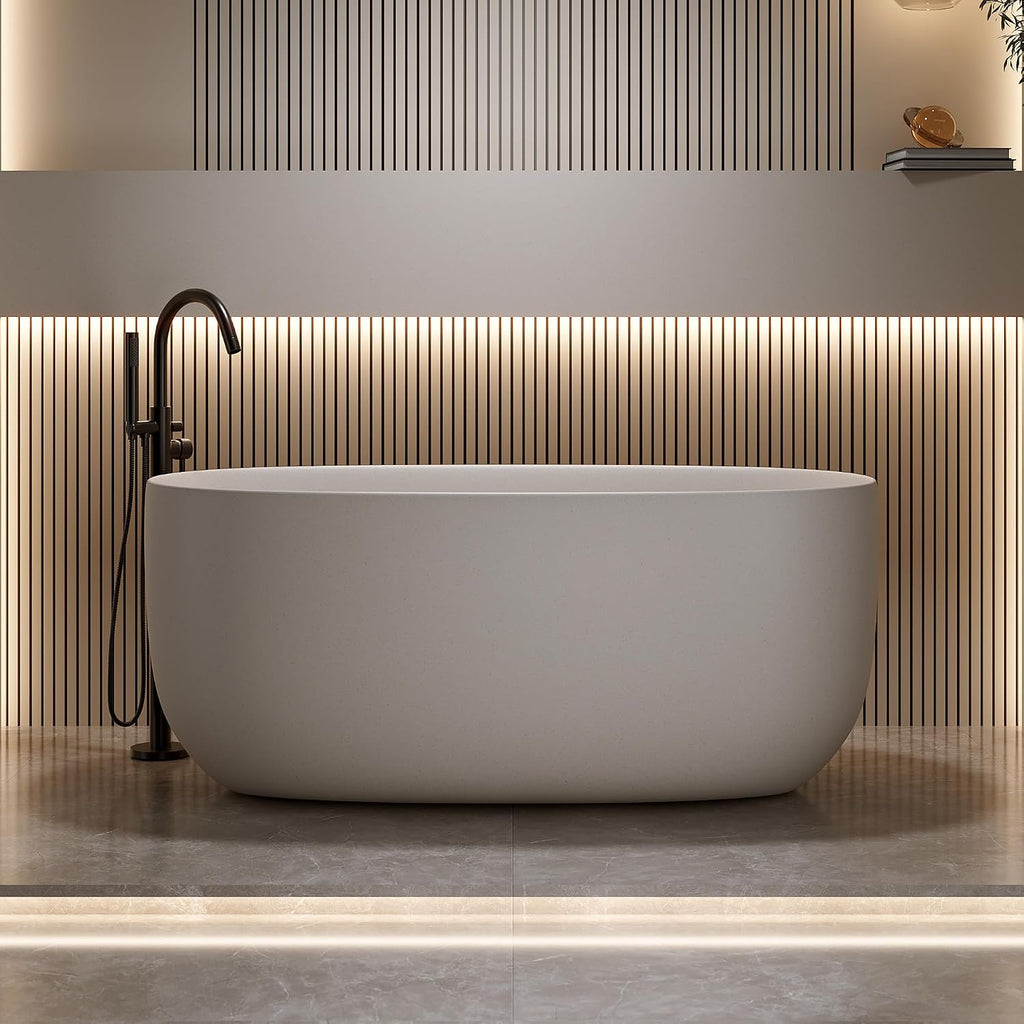 47'' Freestanding Bathtub Resin Stone Soaking Bathtub Solid Tubs with Overflow and Pop up Drain