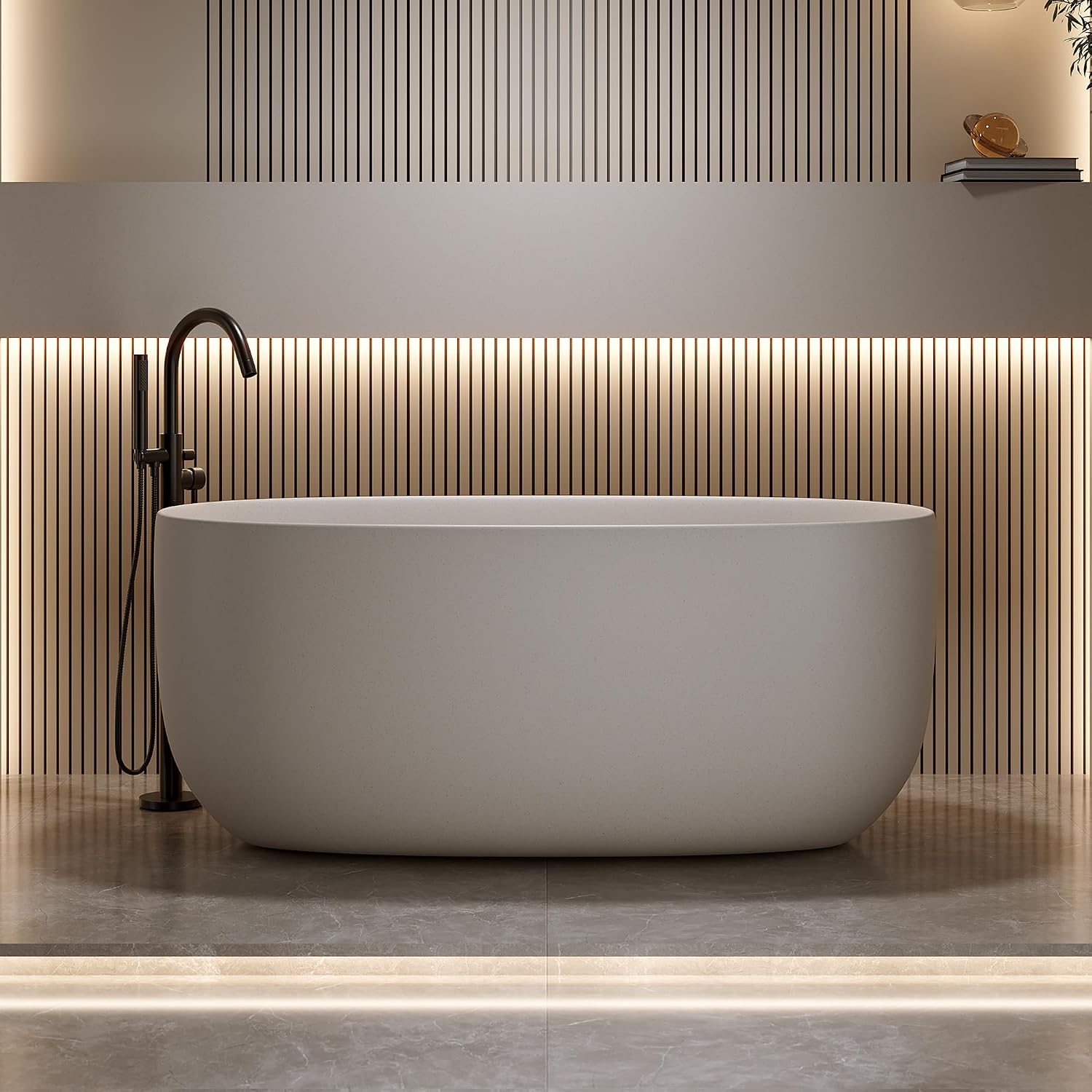 47'' Freestanding Bathtub Resin Stone Soaking Bathtub Solid Tubs with Overflow and Pop up Drain