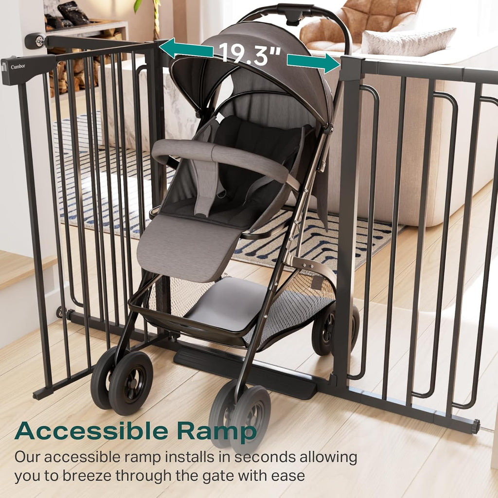 Cumbor 36' Extra Tall Baby Gate for Stairs, 29.7-57' Extra Wide Dog Gate for Doorways Hallways, Pressure Mounted Child Gate for Wide Opening, Auto Close Personal Safety for Babies and Pets, Black