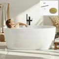 FerdY 59' Acrylic Freestanding Bathtub, Contemporary Soaking tub with Polished Gold Drain & Overflow, cUPC Certified, Elegant Oval Shape, Tahiti
