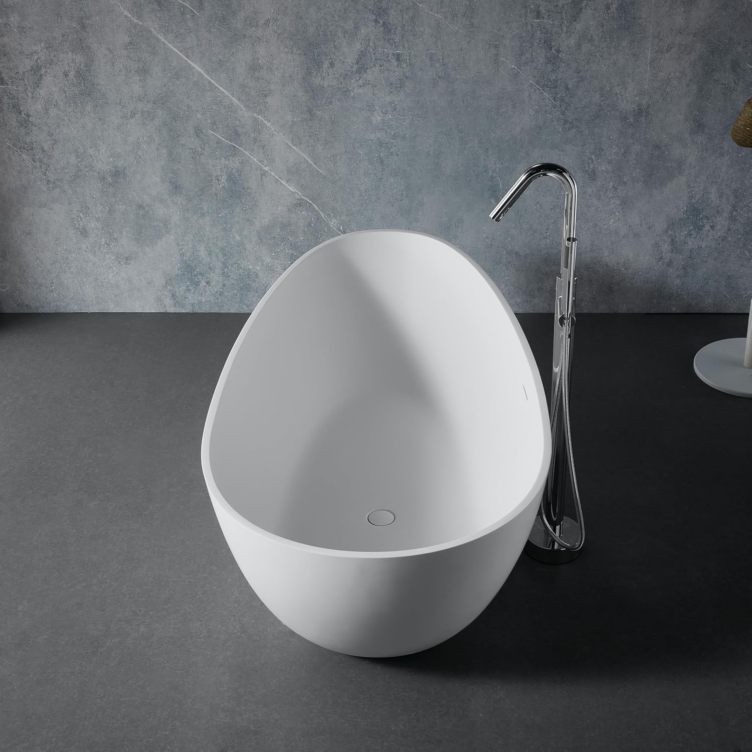 67' Freestanding Solid Bathtub, Luxury Engineered Stone Resin Freestanding Soaking Bathtub with Overflow and Pop up Drain for Bathroom, Matte White 24S02 67MW