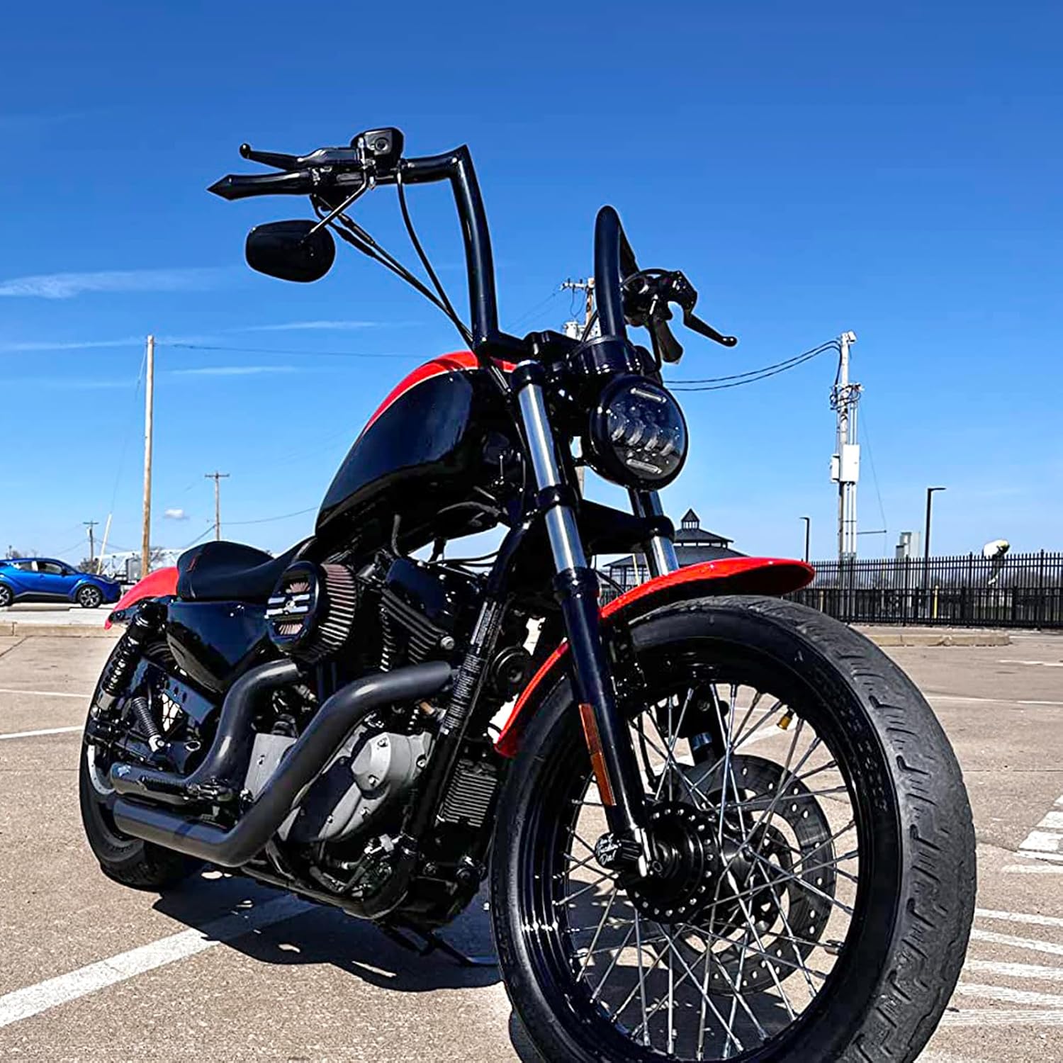 Mofun 12' Rise Ape Hangers 1' Clamp Handlebars 1.5' Fat Bars Compatible with Harley Softail Dyna Sportster XL 883 1200, Road Glide 1998-2013 Road King 1994-2022 Gloss Black