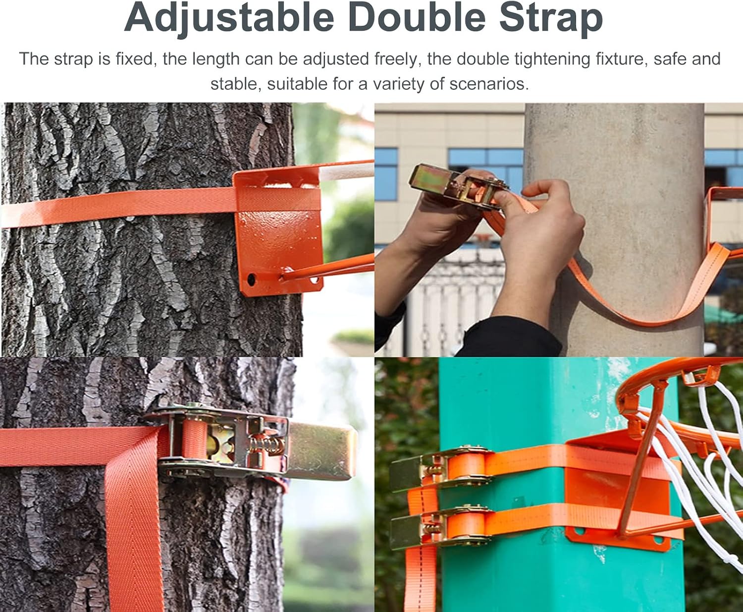 Wall Mounted Basketball Hoop for Kids & Adults, Portable Outdoor Basketball Goal Set with 2 Straps, 45cm Rim, Ideal for Tree or Pole Installation
